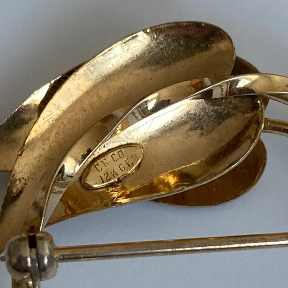 Estate Vintage GOLD FILLED Signed CR CO Charles Reis 12K GF Brooch‎ Wreath Leaf